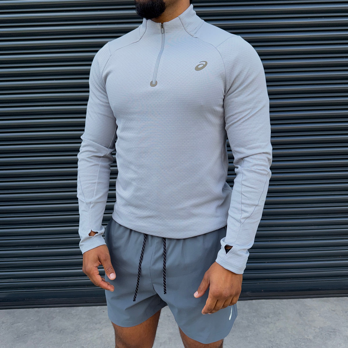 ASICS Lycra 1/4 Zip Glow Shorts Set 'Grey/Dark Grey'