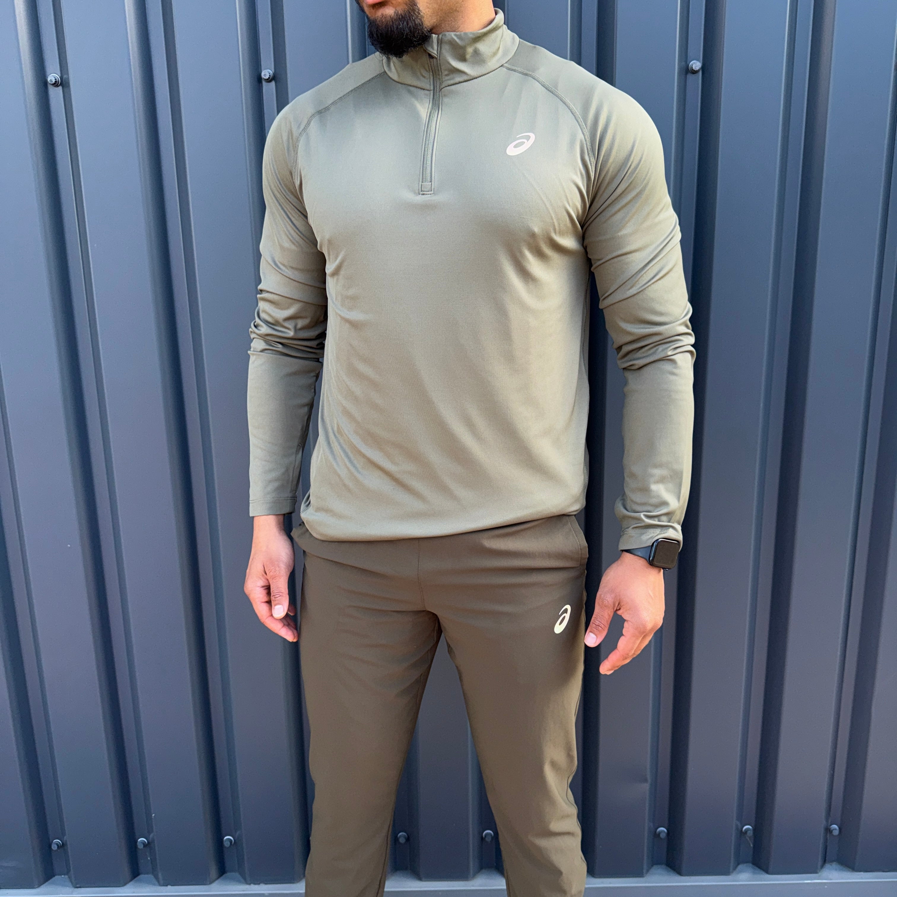 ASICS Core 1/4 Zip Pants Set 'Khaki/Brownstone'